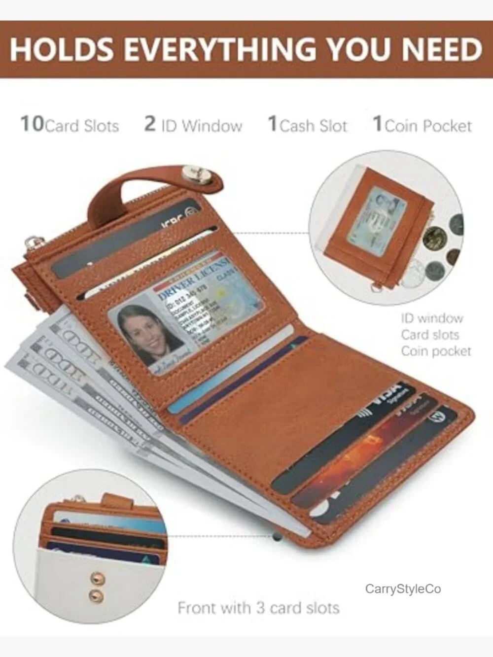 Small Wristlet Wallet RFID Blocking Keychain Wallet with Zipper Coin Pocket